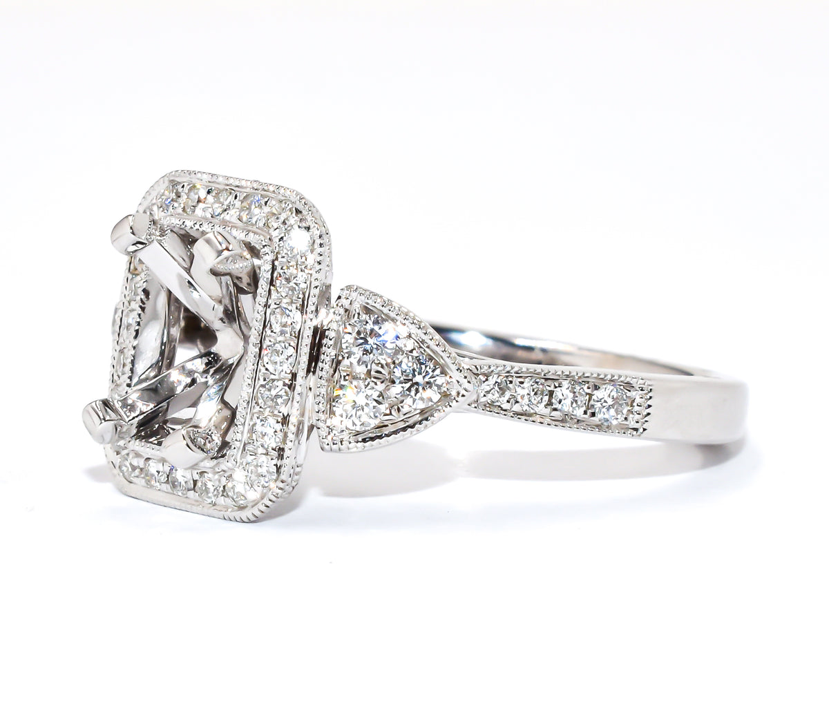 Round Diamond Rectangle Halo Engagement Ring Luckey's Jewelers