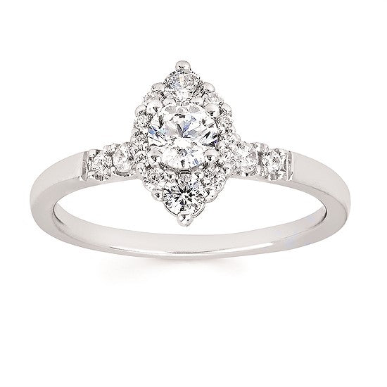 1 Ct Marquise Diamond Engagement Bezel Setting Ring 14k Wh Gold Round Semi  Mount